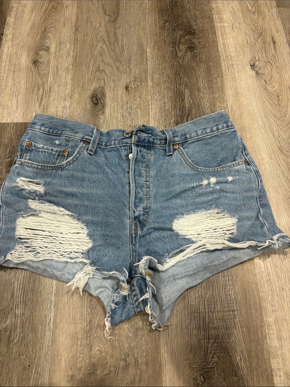 Levi's Light Blue Distressed Denim Cutoff Shorts